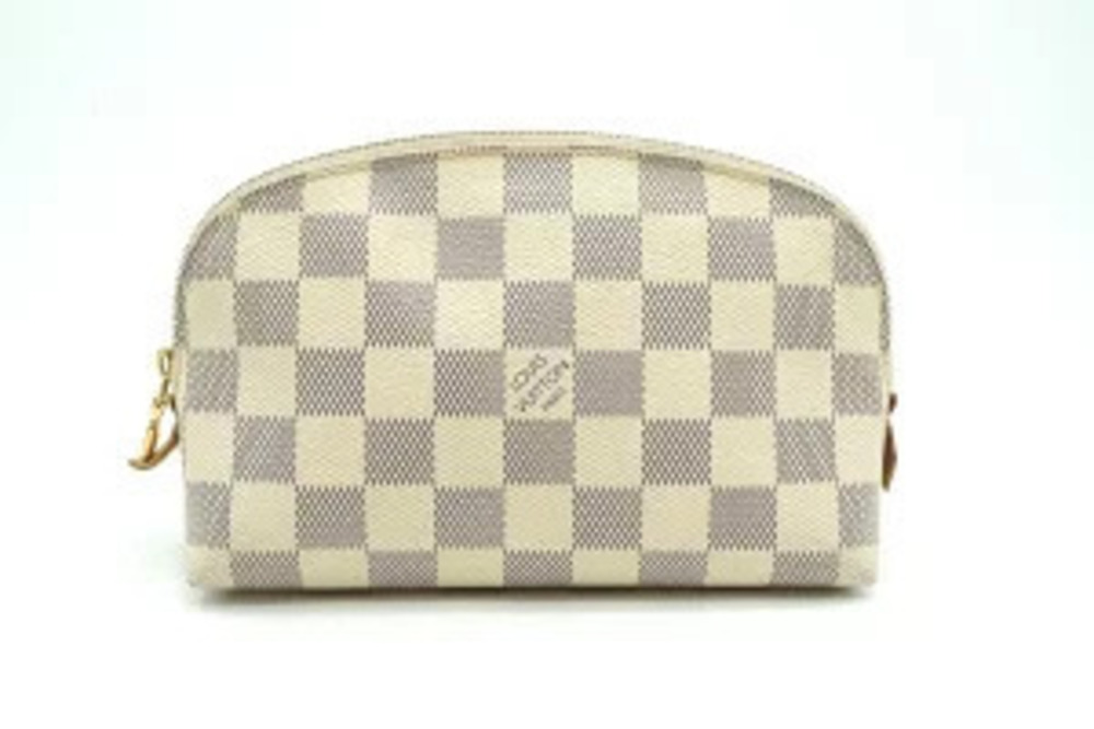 Louis Vuitton Damier Pochette Cosmetic LV Makeup Pouch Canvas Leather Azur White
